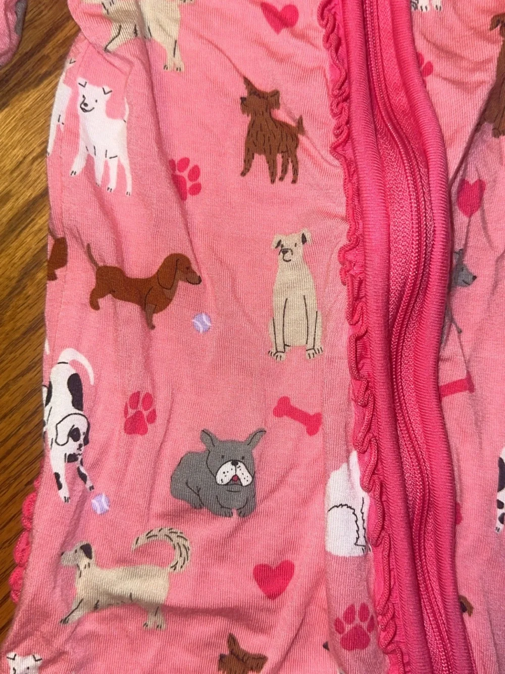 Ruffle Butts Pink Puppy Print Footed Bamboo One-Piece